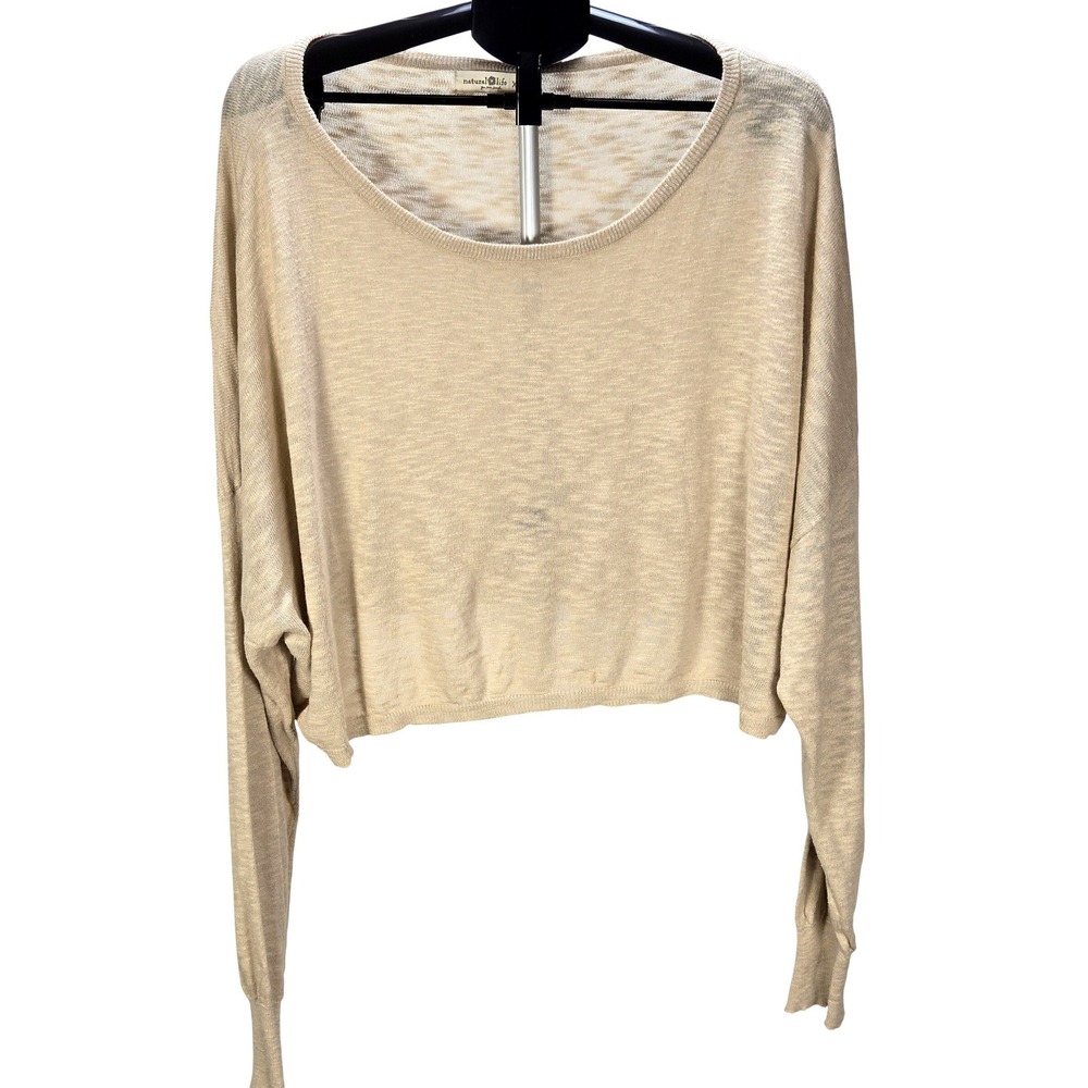 Women's Natural Life XL Cropped Beach Knit Top Batwing Sleeve Boho Layering